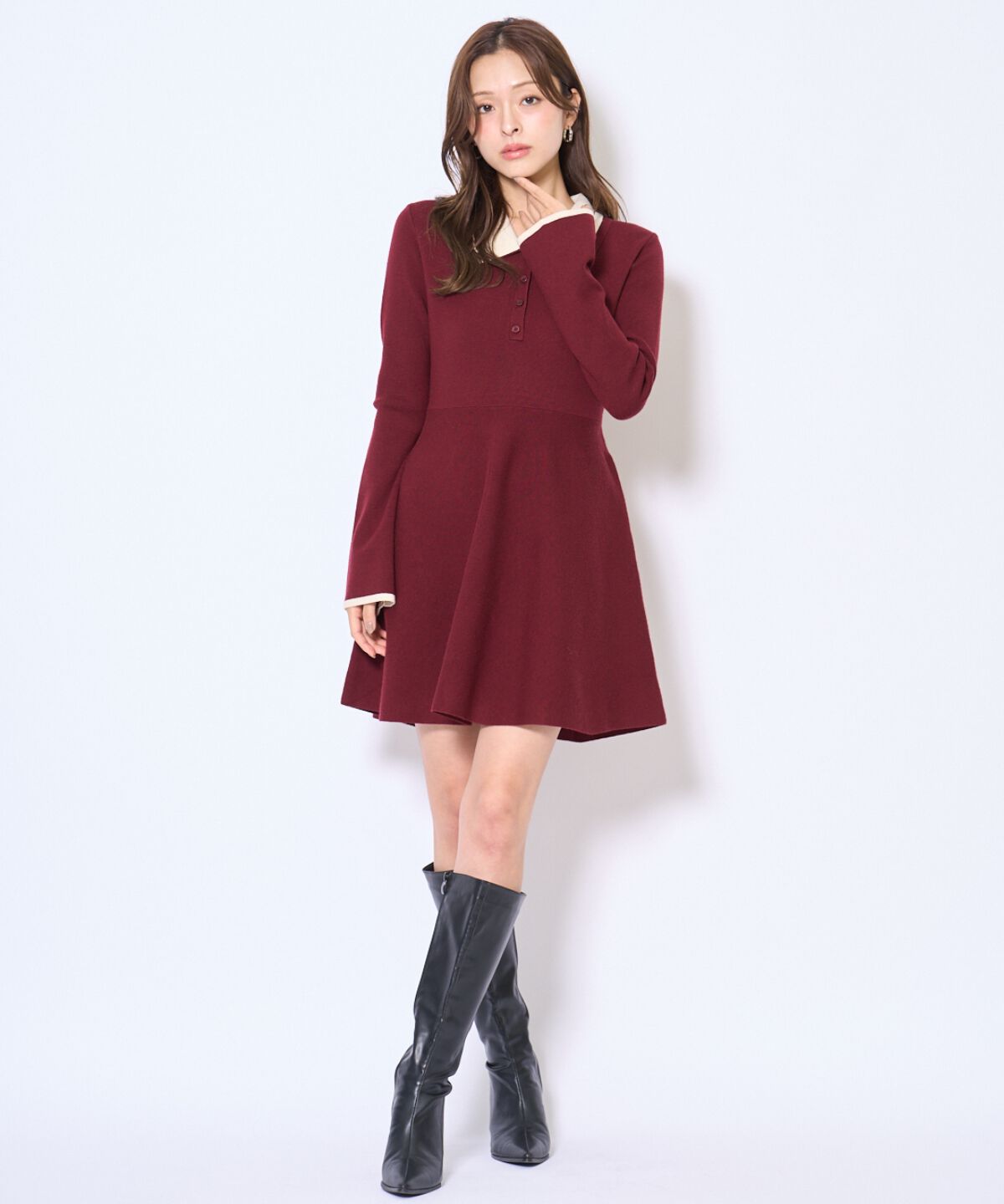 アンドクチュール「バイカラーポロニットフレアミニワンピース」|ワンピース|