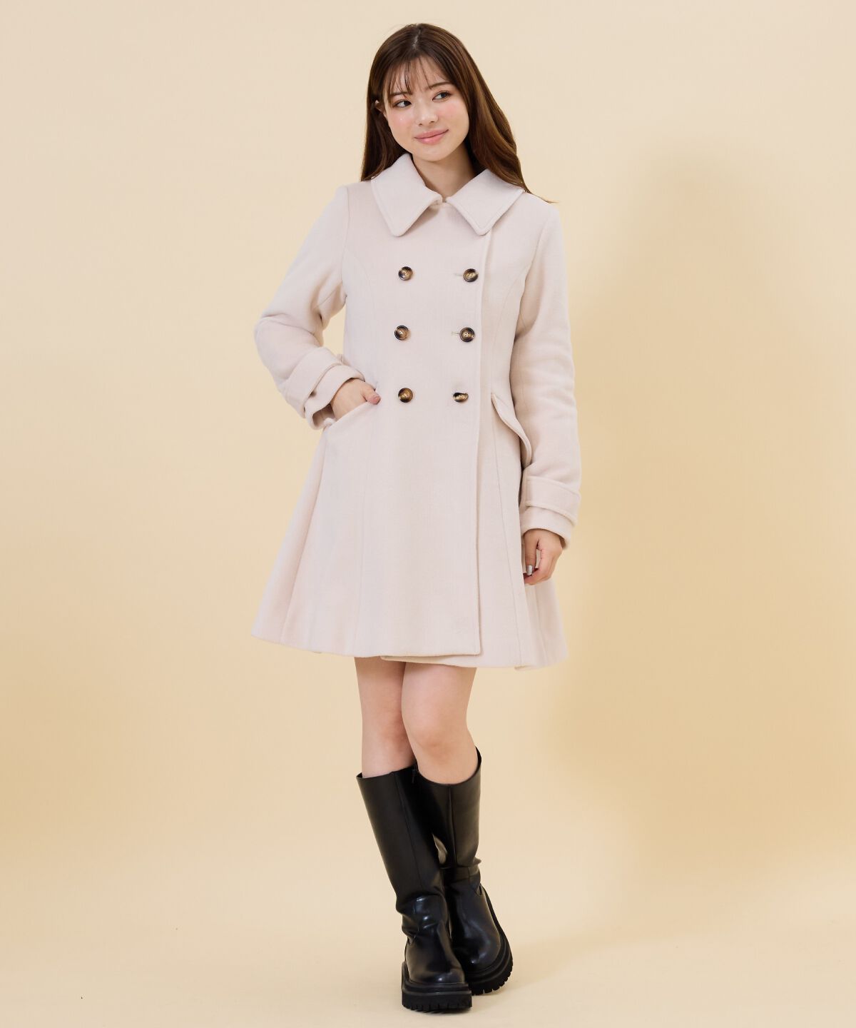 REDYAZEL「ウールライクダブルミドルコート」|ステンカラーコート|