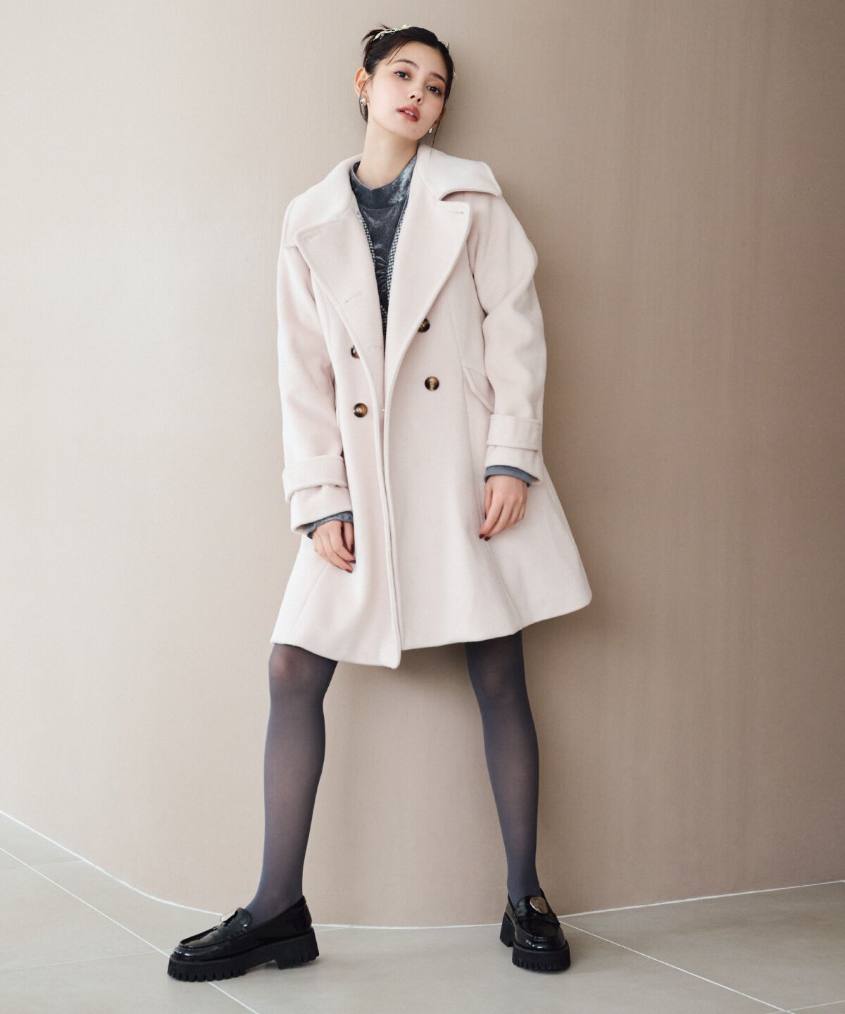 REDYAZEL「ウールライクダブルミドルコート」|ステンカラーコート|