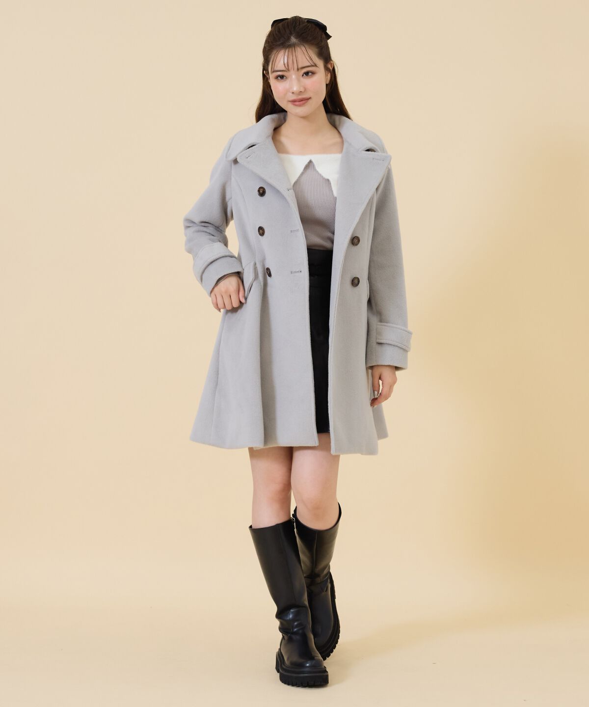 REDYAZEL「ウールライクダブルミドルコート」|ステンカラーコート|