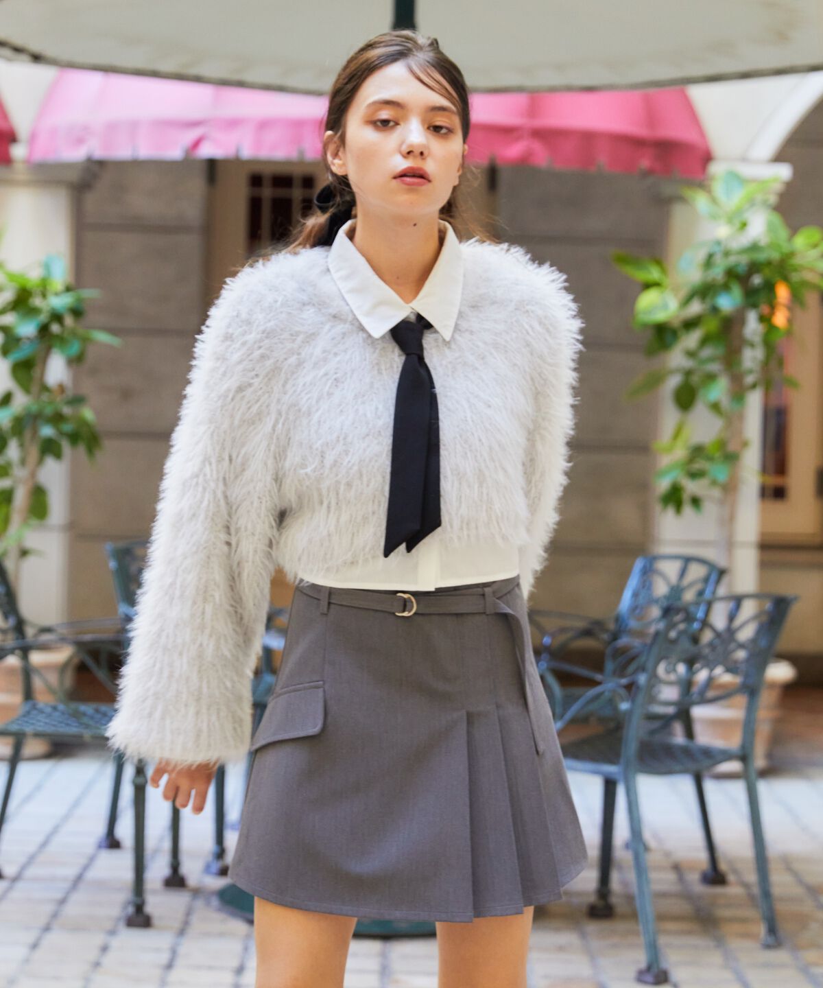 REDYAZEL「ハイウエストアシメプリーツミニスカート」|フレア|