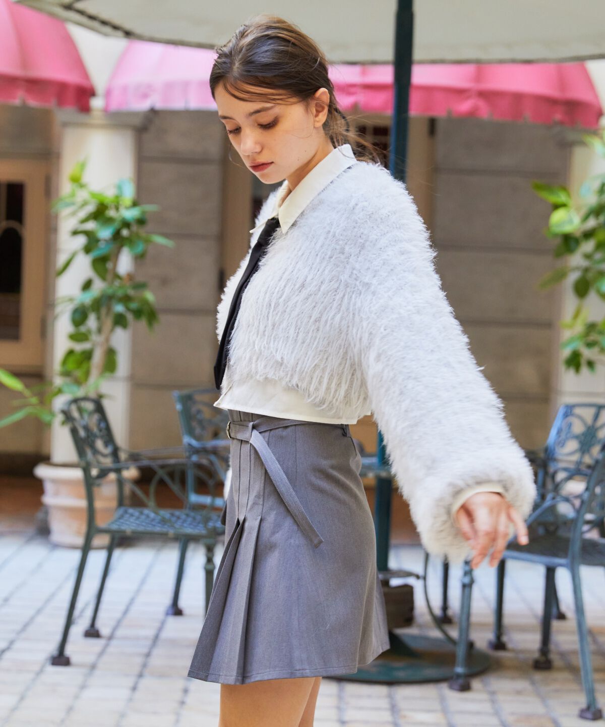 REDYAZEL「ハイウエストアシメプリーツミニスカート」|フレア|