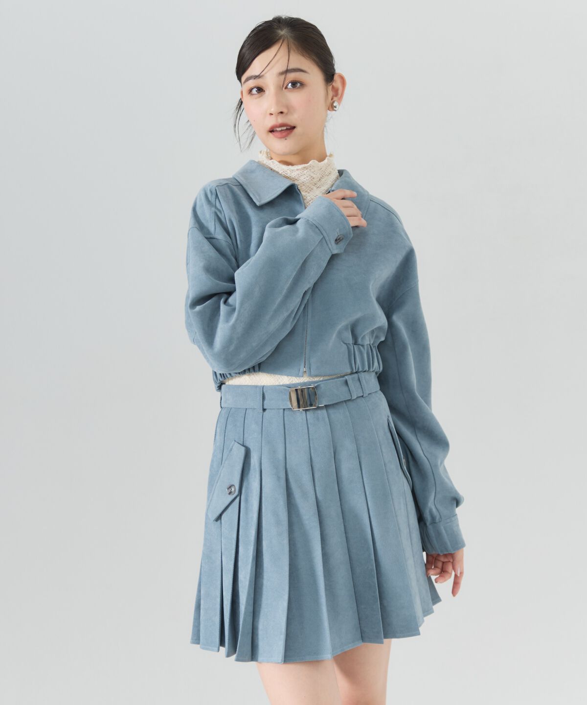 REDYAZEL「ベルテッドプリーツミニスカート」|フレア|