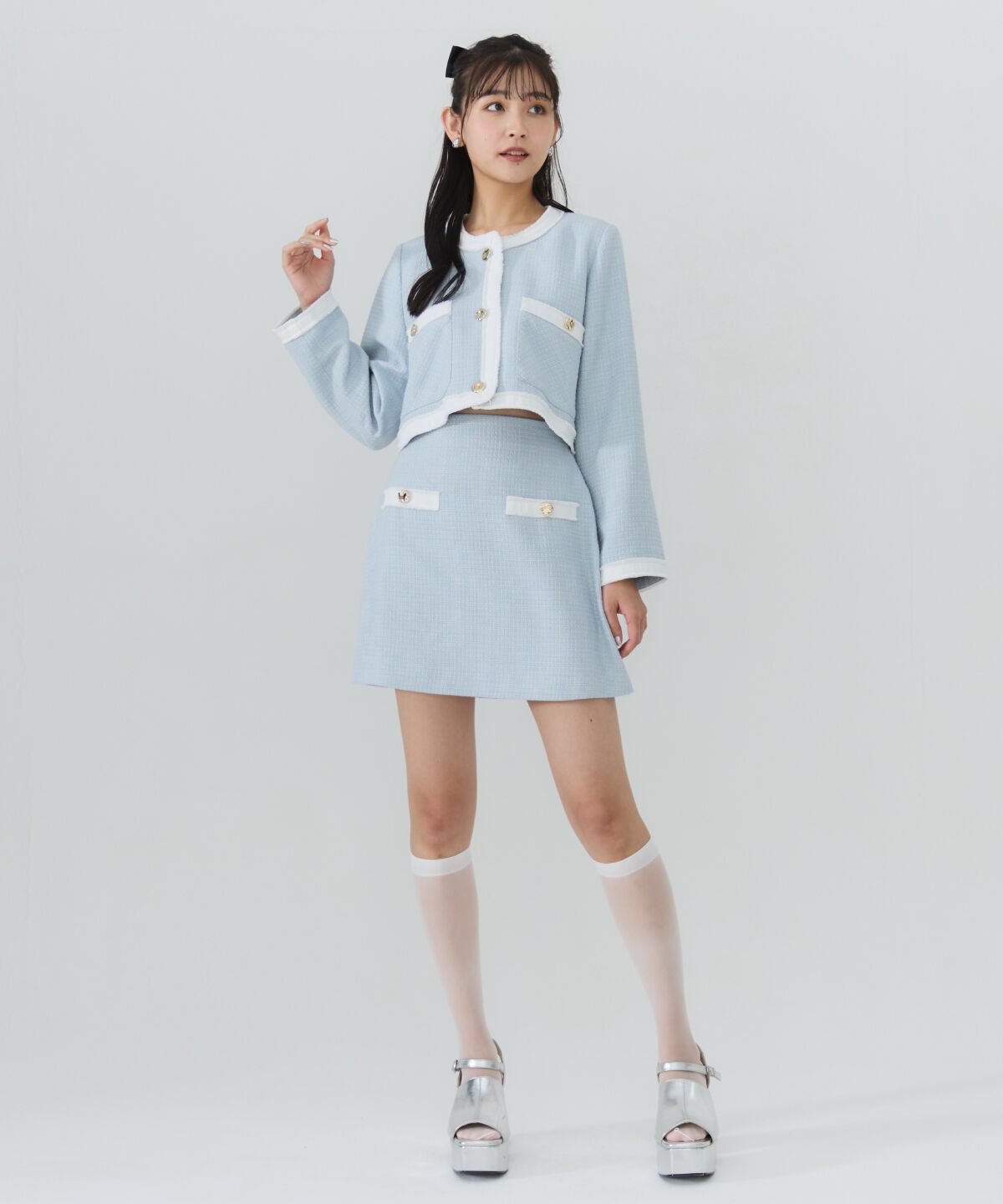 REDYAZEL「ファンシーツイードジャケット」|ノーカラージャケット|