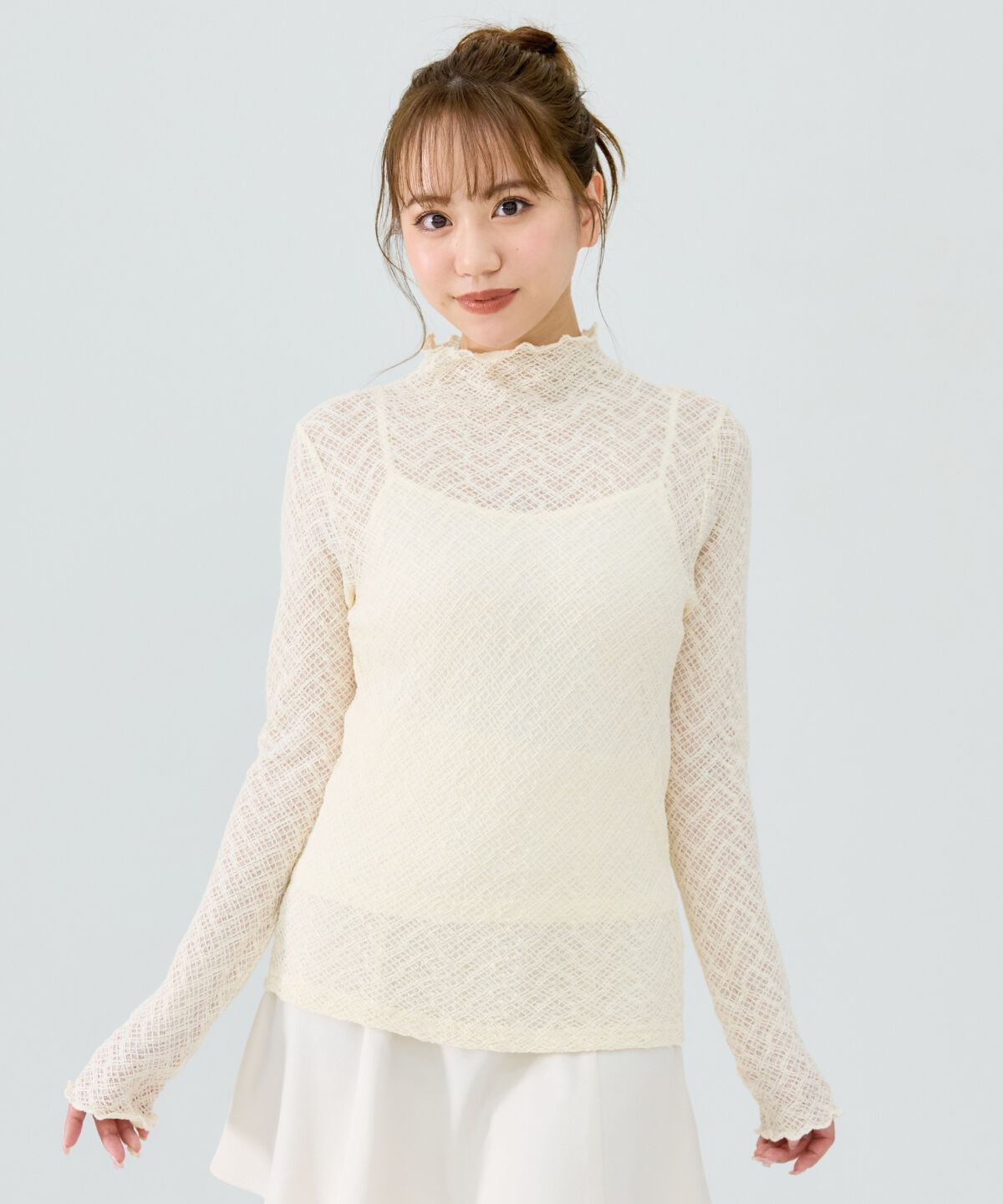 REDYAZEL「チェックレースハイネックトップス」|Tシャツ・カットソー|