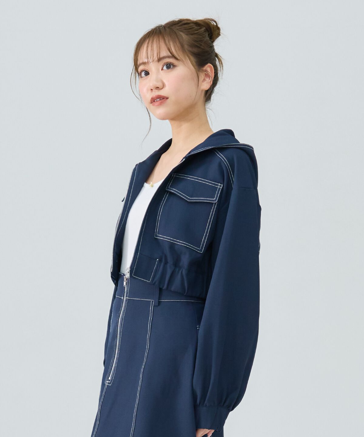 REDYAZEL「バイカラーステッチフーディブルゾン」|ブルゾン・スタジャン|