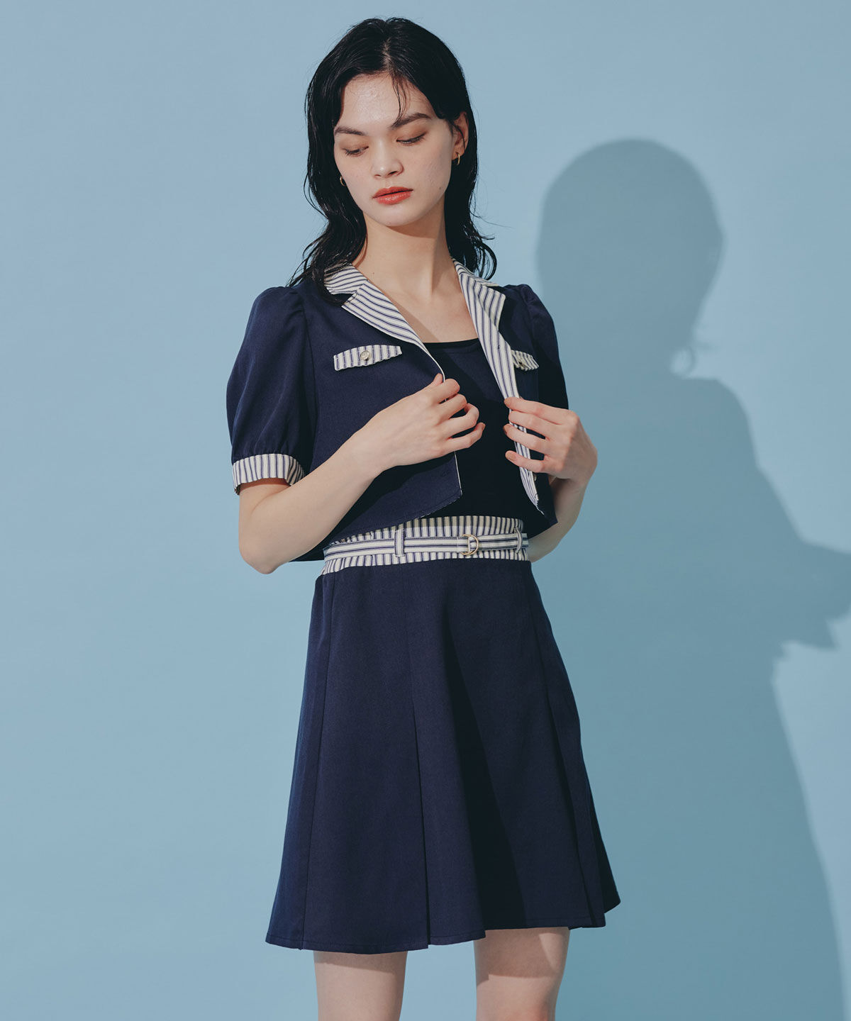REDYAZEL「ストライプアクセントショートジャケット&times;ワンピース」|ワンピース|