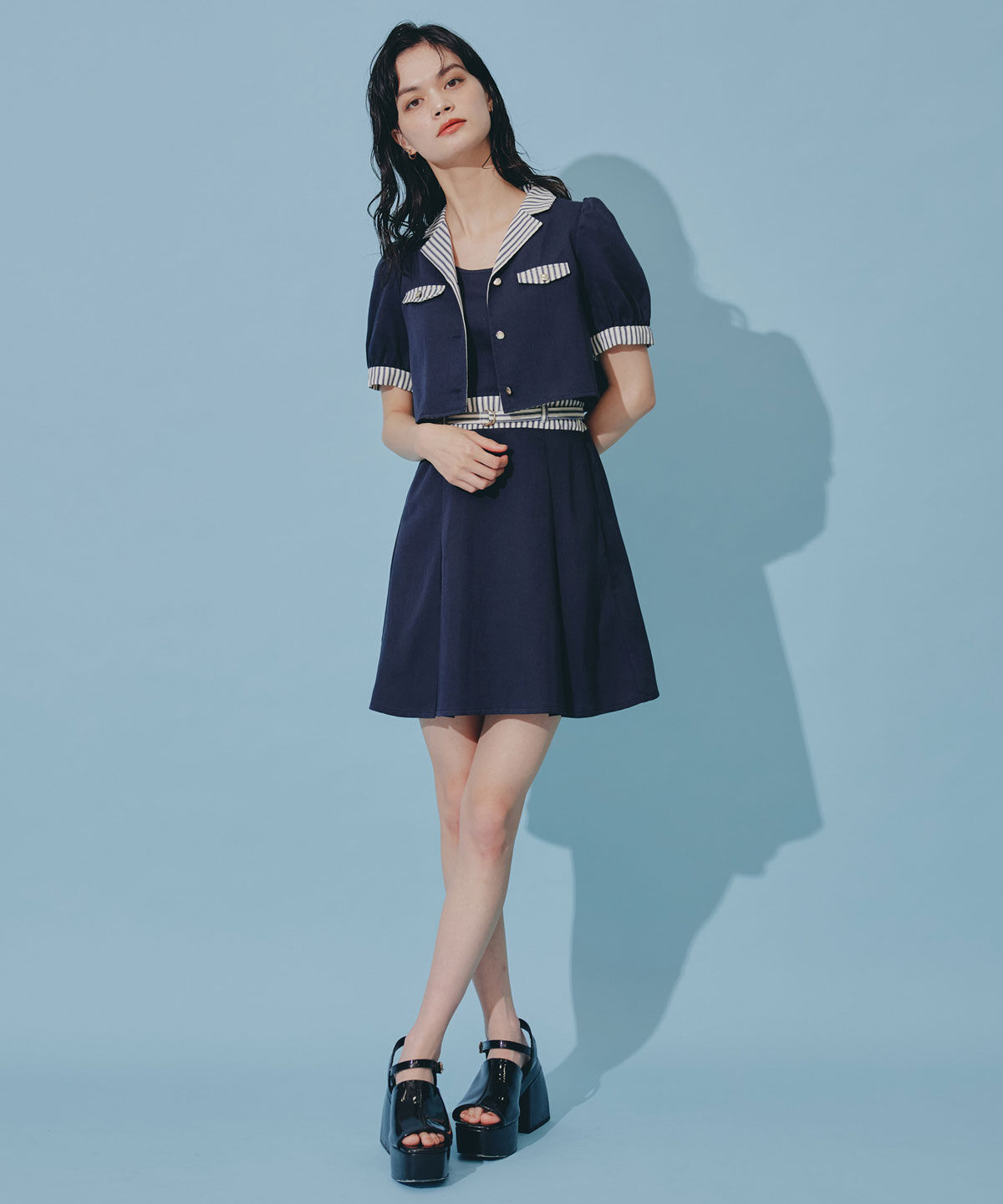 REDYAZEL「ストライプアクセントショートジャケット&times;ワンピース」|ワンピース|