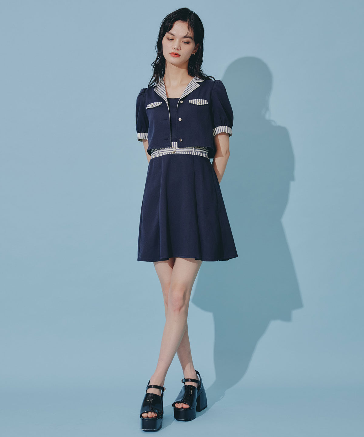 REDYAZEL「ストライプアクセントショートジャケット&times;ワンピース」|ワンピース|