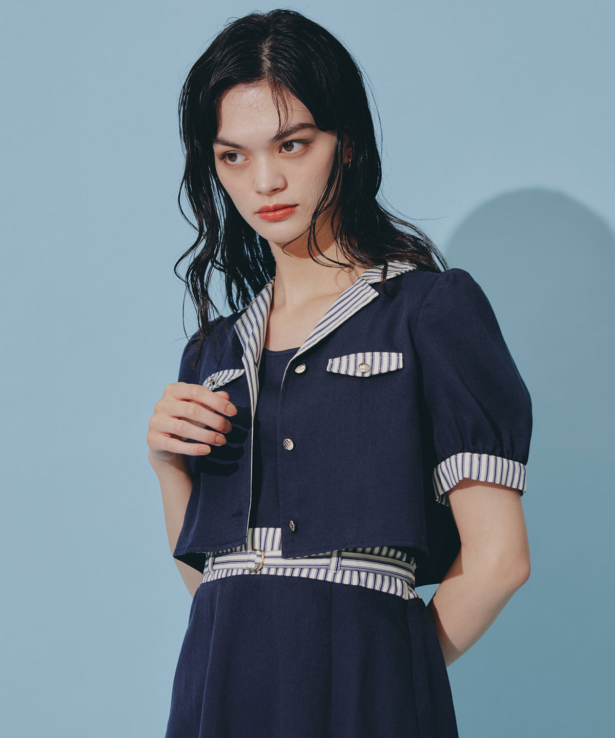 REDYAZEL「ストライプアクセントショートジャケット&times;ワンピース」|ワンピース|