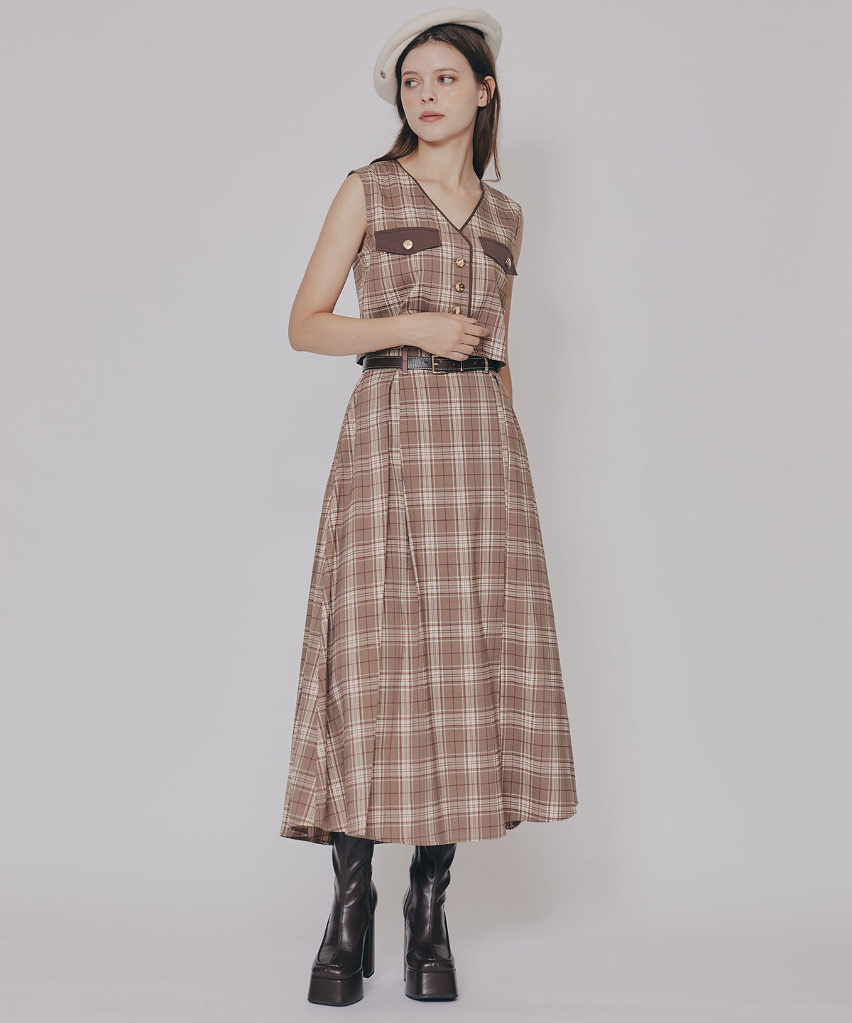 REDYAZEL「クラシカルチェックベスト&フレアスカートセットアップ」|ワンピース|ﾀﾞｰｸﾌﾞﾗｳﾝ