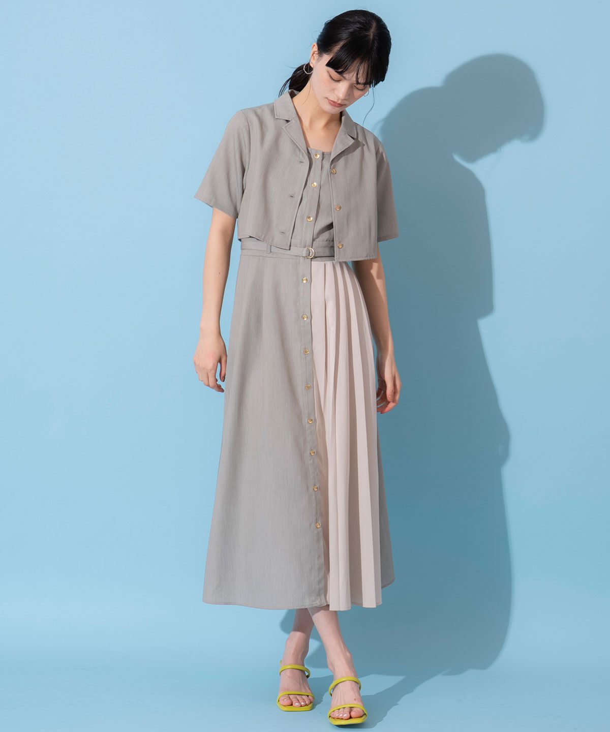 REDYAZEL「バイカラーアシメプリーツシャツワンピース」|ワンピース|