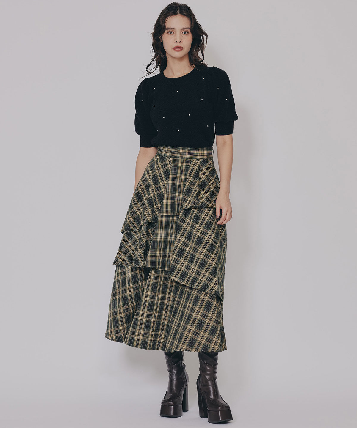REDYAZEL「タータンチェックティアードスカート」|フレア|