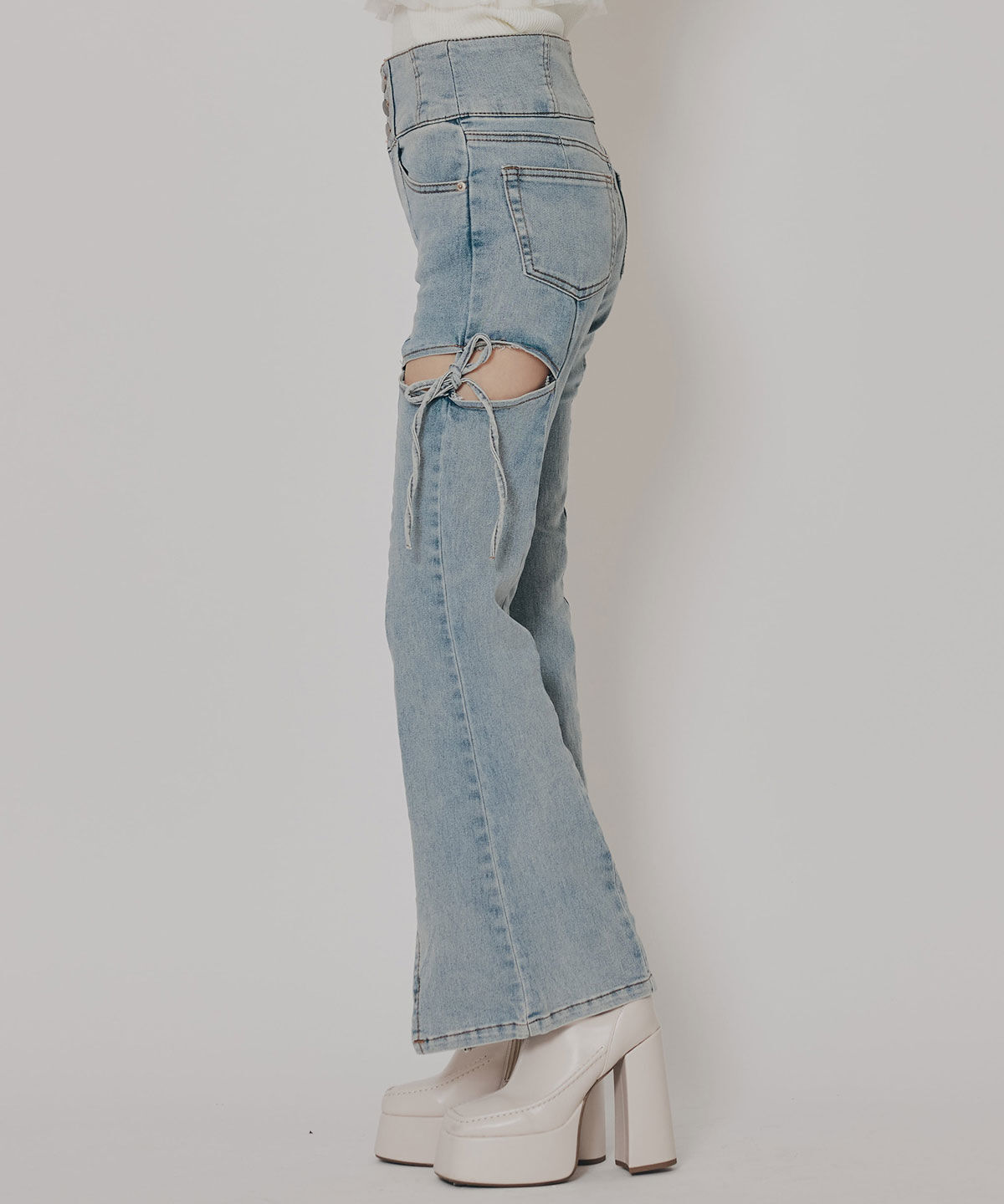 REDYAZEL「カットアウトリボンストレッチデニム」|デニム|