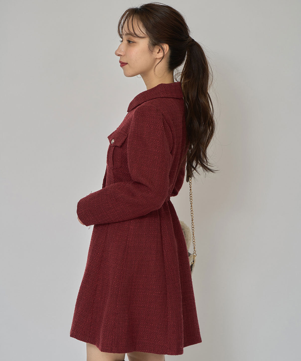 REDYAZEL「エンブレムボタンツイードシャツミニワンピース」|ワンピース|