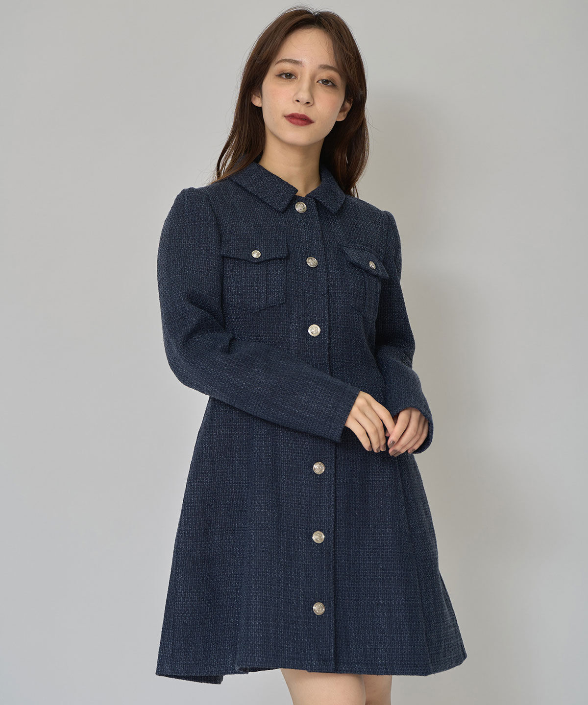 REDYAZEL「エンブレムボタンツイードシャツミニワンピース」|ワンピース|
