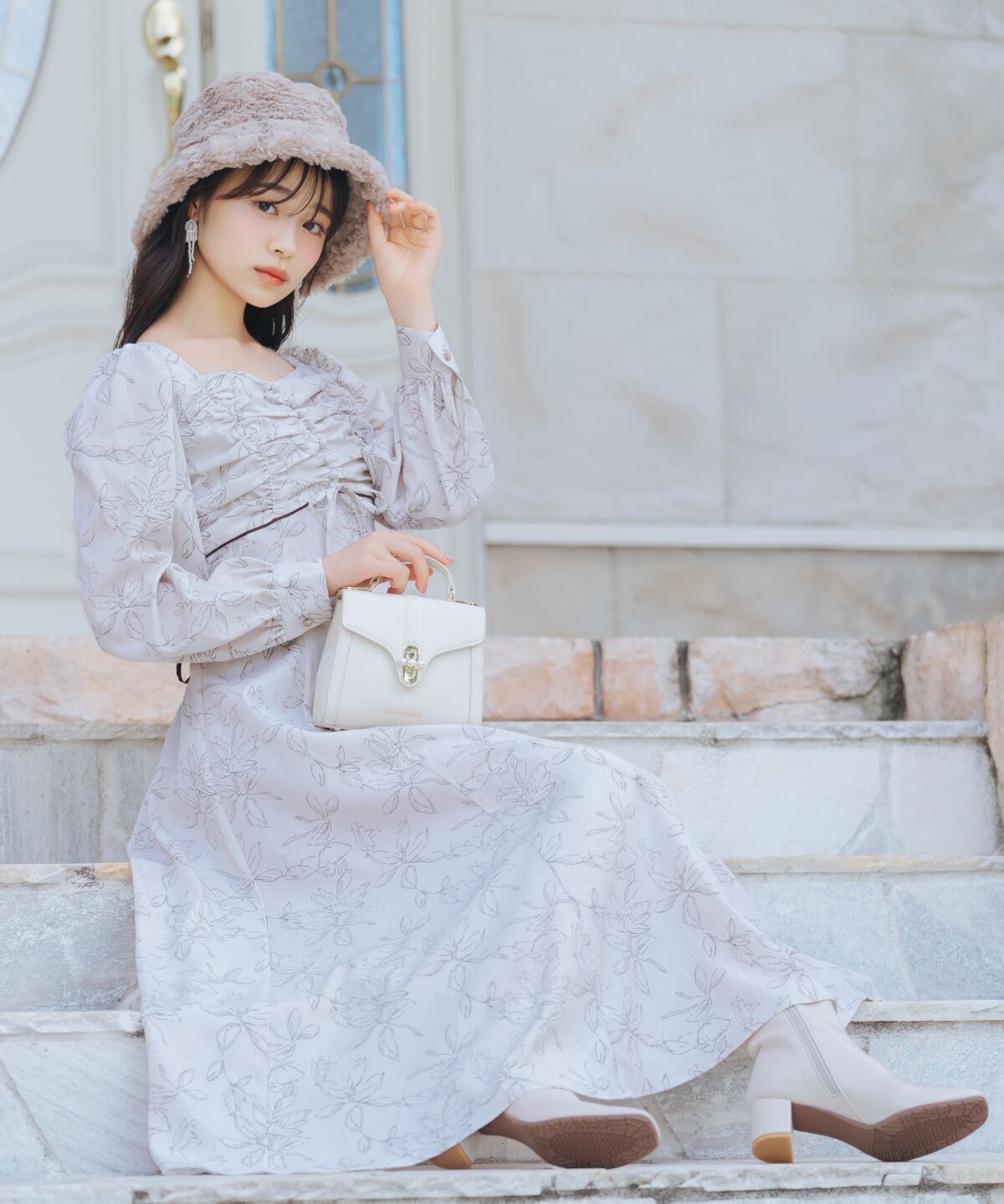 WILLSELECTION「フラワープリントギャザーフレアワンピース」|ワンピース|