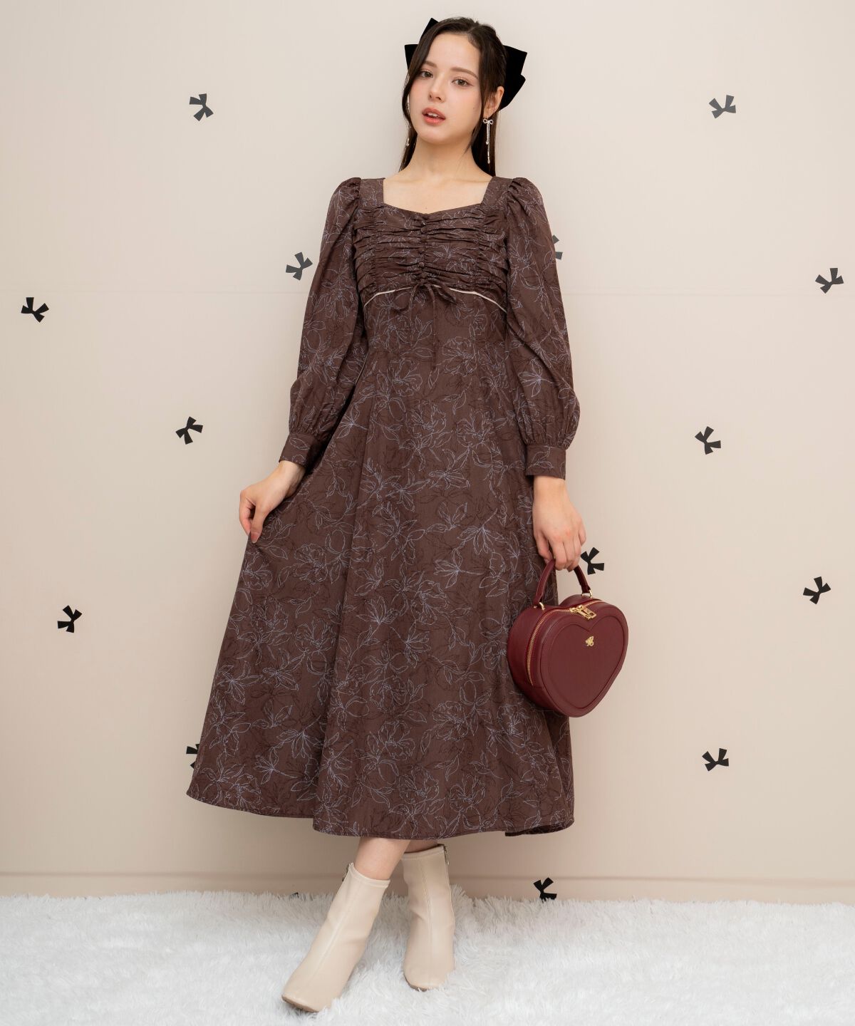 WILLSELECTION「フラワープリントギャザーフレアワンピース」|ワンピース|