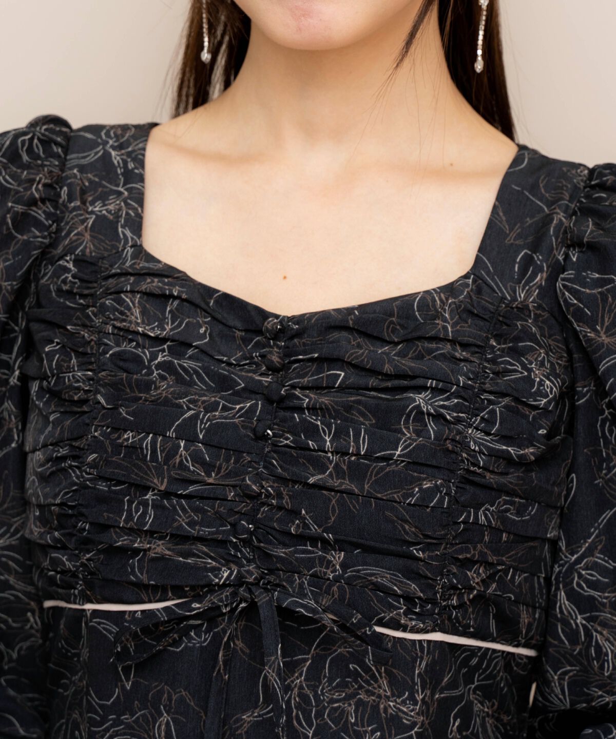 WILLSELECTION「フラワープリントギャザーフレアワンピース」|ワンピース|