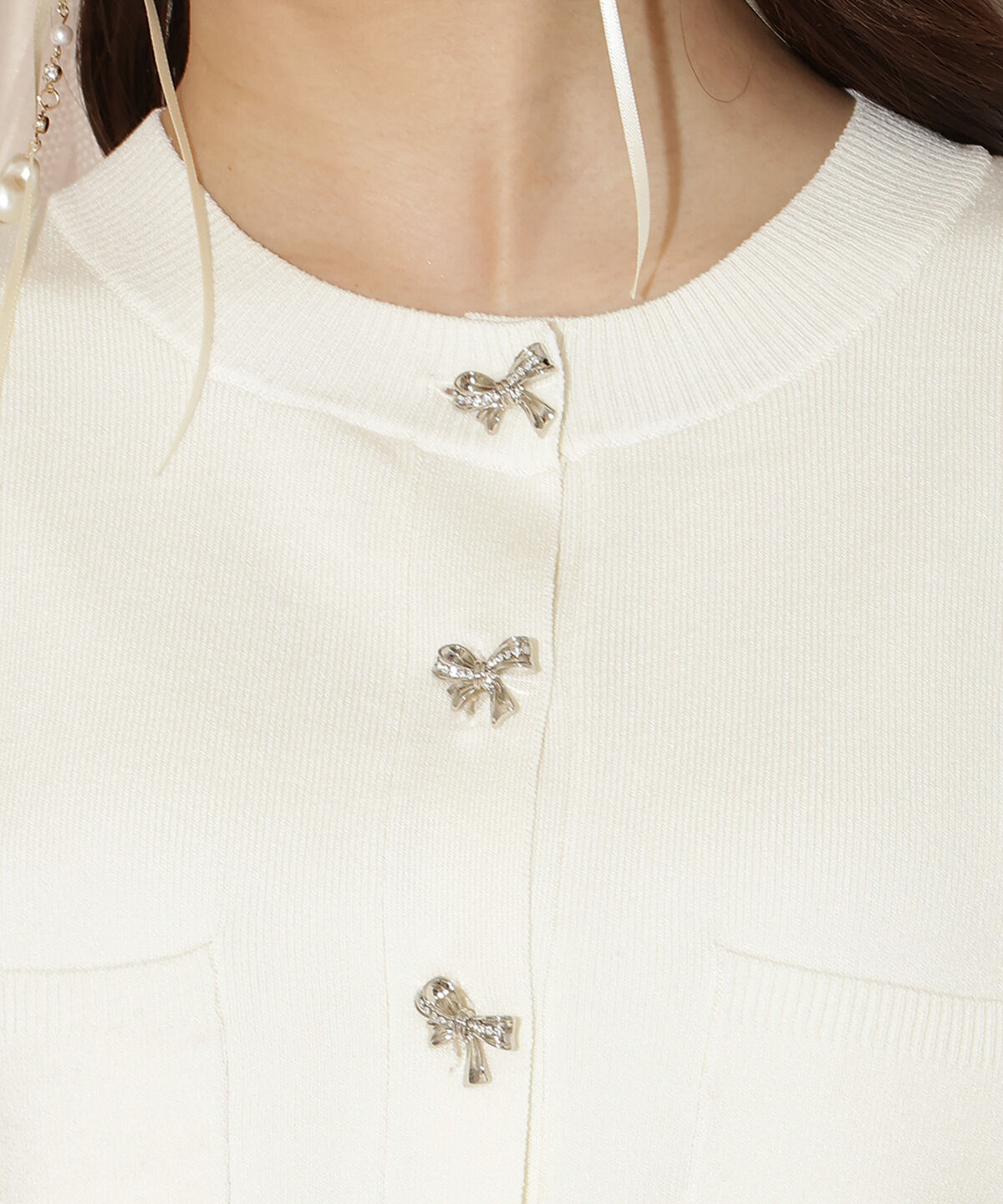 WILLSELECTION「ビジューリボンタックスリーブカーディガン」|カーディガン|