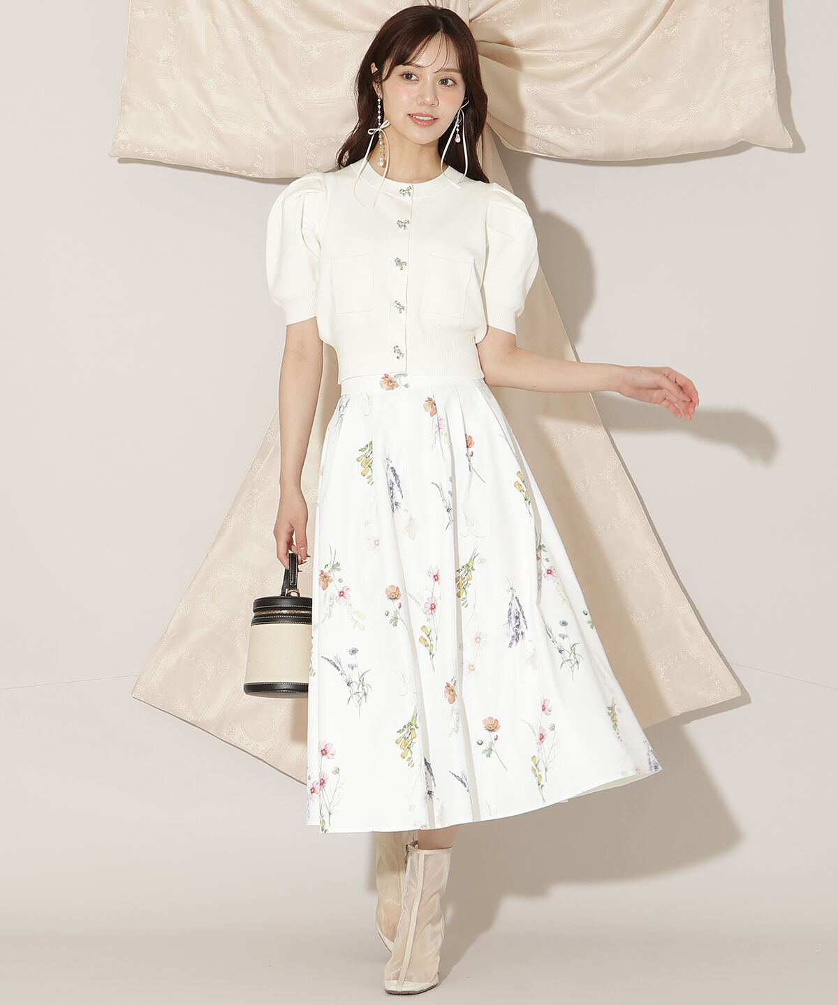 WILLSELECTION「ビジューリボンタックスリーブカーディガン」|カーディガン|