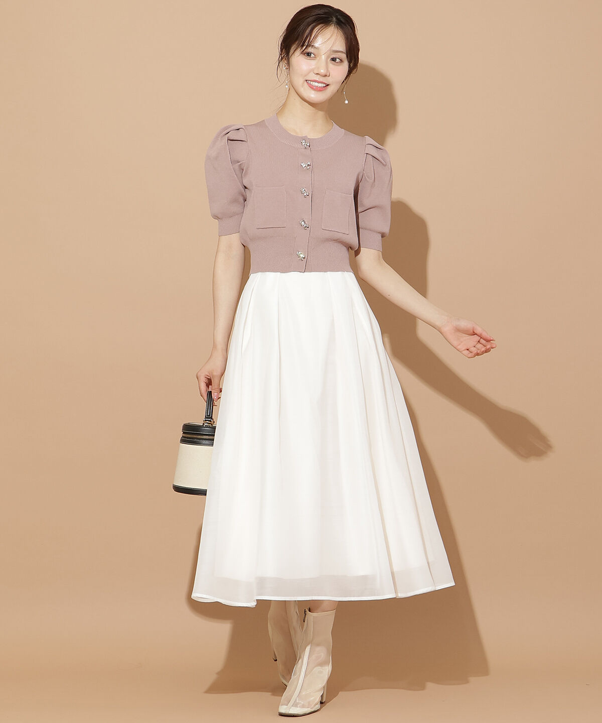 WILLSELECTION「ビジューリボンタックスリーブカーディガン」|カーディガン|