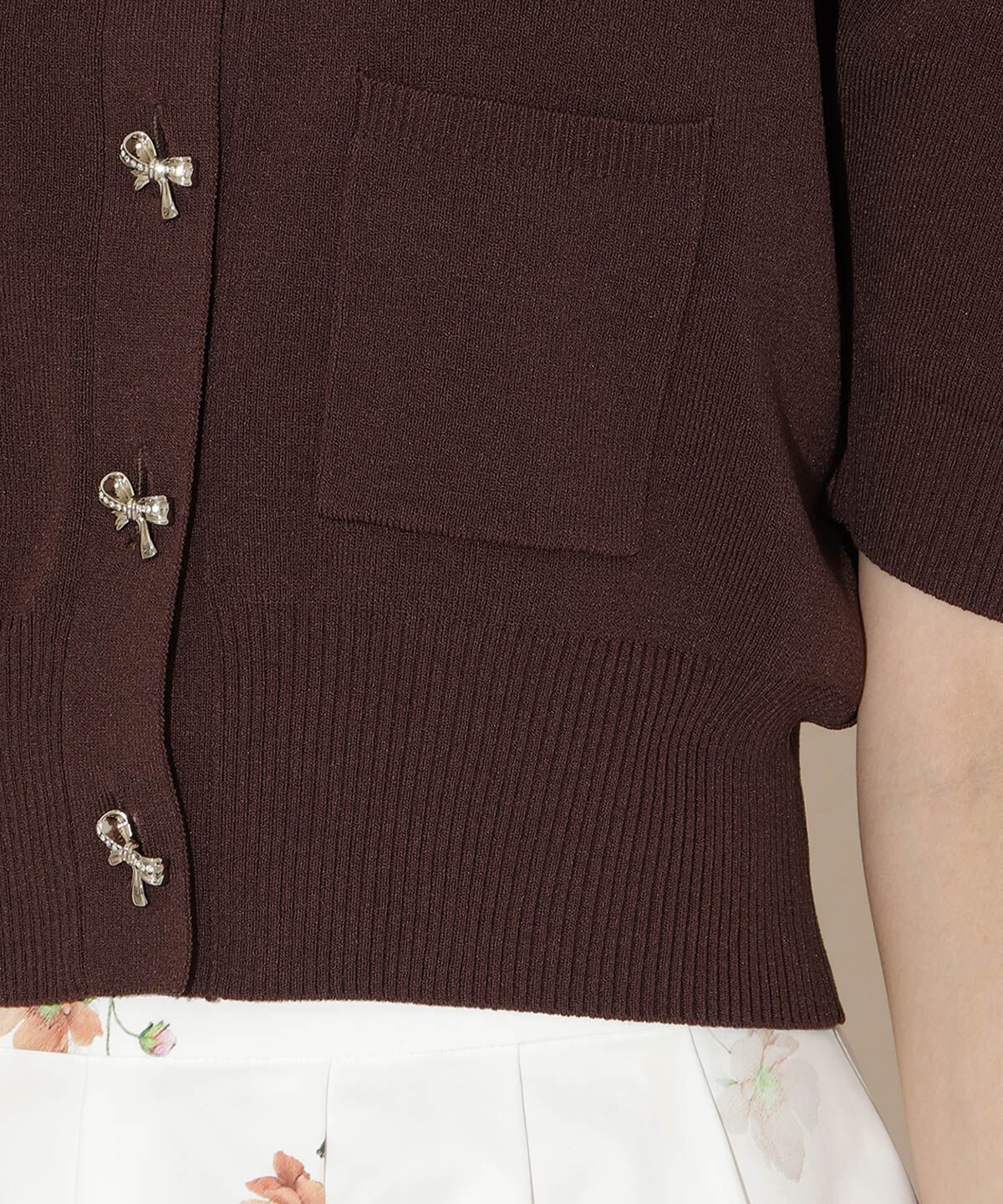 WILLSELECTION「ビジューリボンタックスリーブカーディガン」|カーディガン|