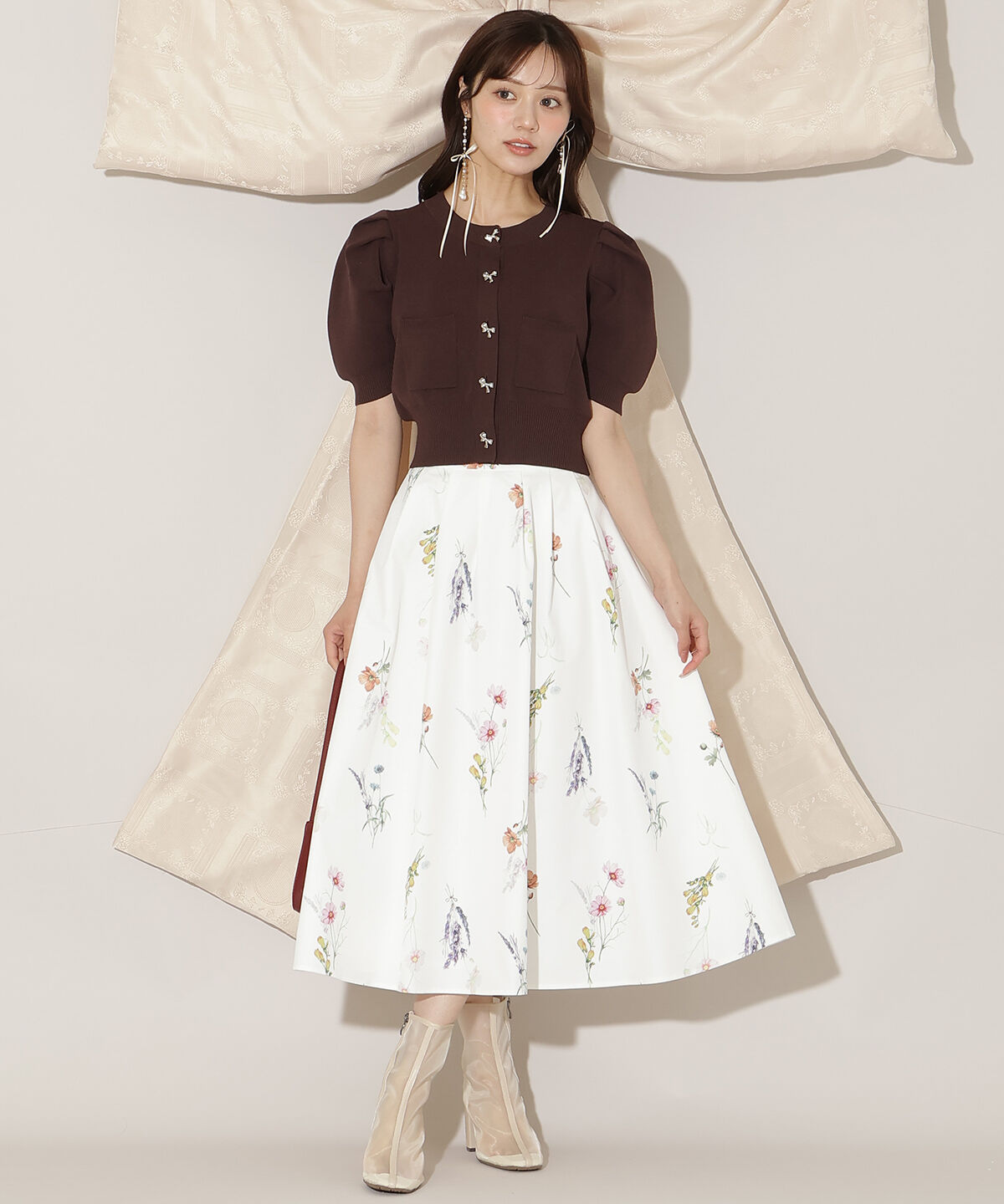 WILLSELECTION「ビジューリボンタックスリーブカーディガン」|カーディガン|