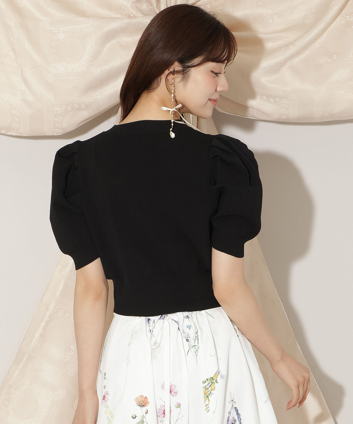 WILLSELECTION「ビジューリボンタックスリーブカーディガン」|カーディガン|