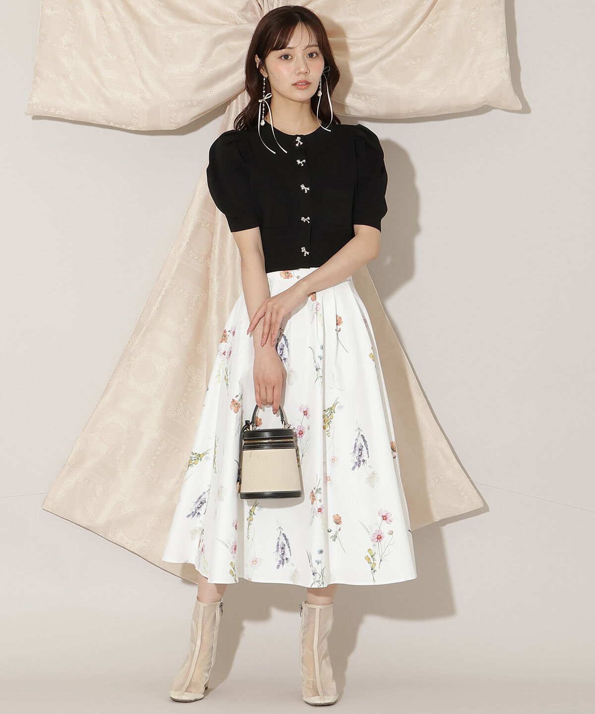 WILLSELECTION「ビジューリボンタックスリーブカーディガン」|カーディガン|