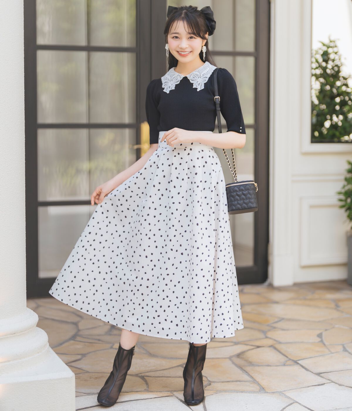 WILLSELECTION「ダルメシアンプリントボリュームタックスカート」|フレア|オフ