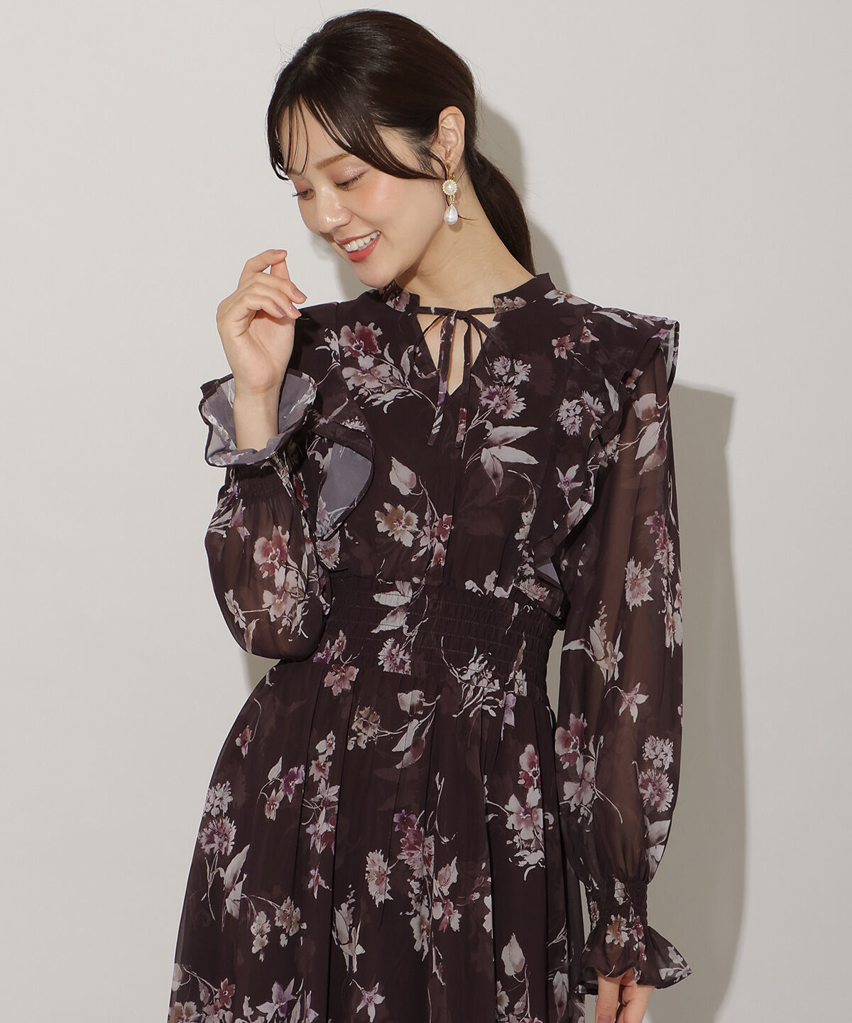 WILLSELECTION「フラワープリントウエストシャーリングワンピース」|ワンピース|