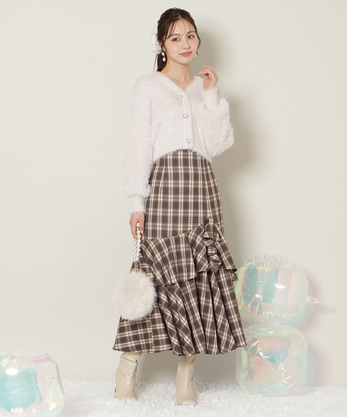 WILLSELECTION「Vネックラメフェザーカーディガン」|カーディガン|