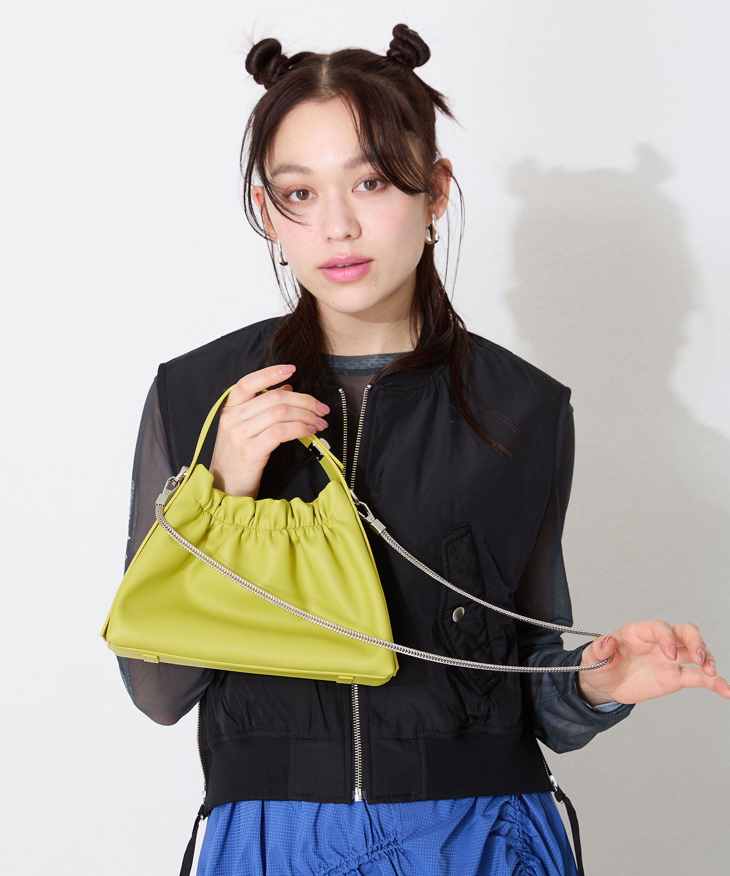 ORiental TRaffic「●2025春夏新作●トラペーズギャザーハンドバッグ/BA-254」|ショルダー・メッセンジャー|GREEN