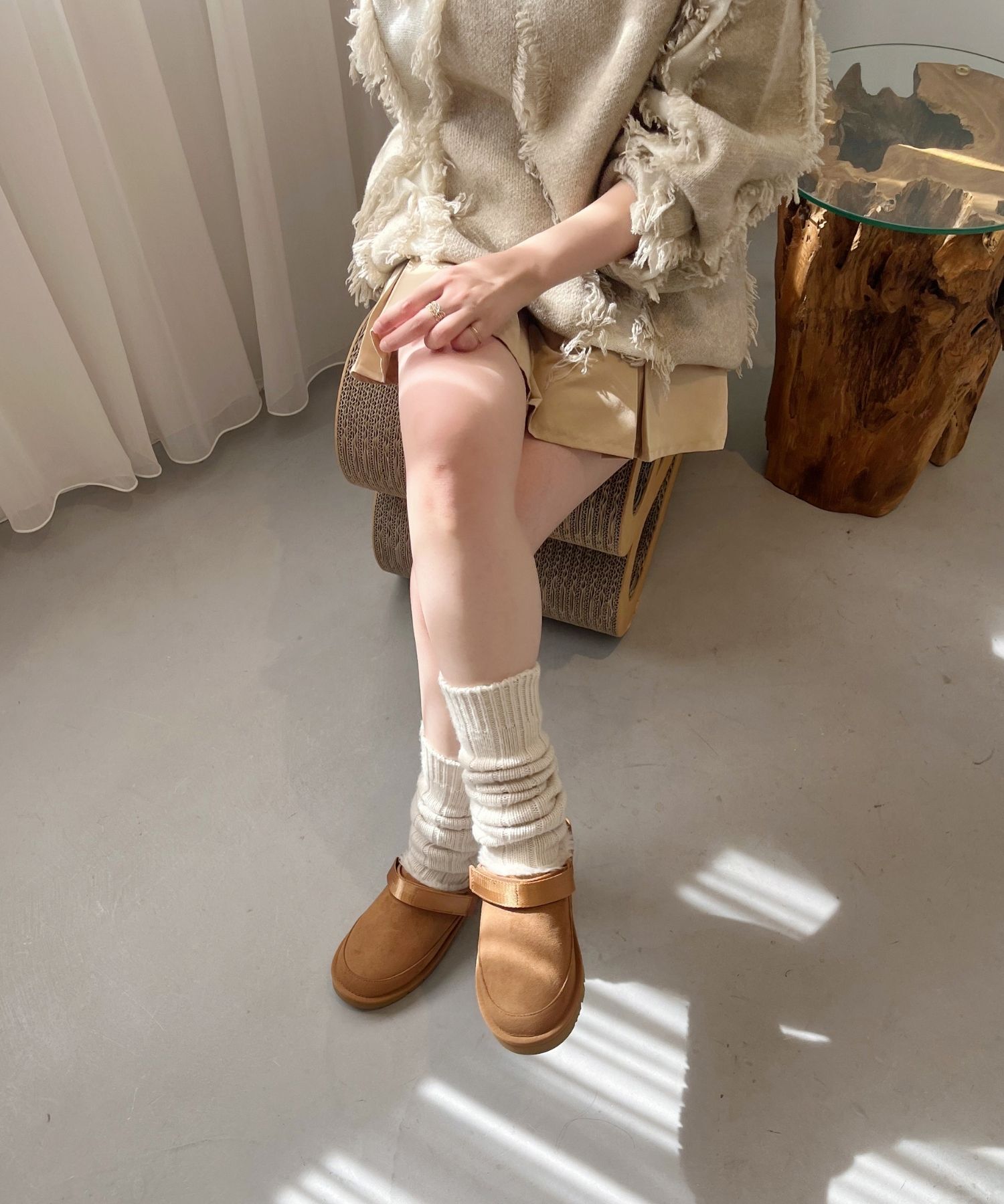 ORiental TRaffic「●2025秋冬新作●【 厚底 ・ 軽量 】 ムートン ベルト サンダル /55302 もこもこ 暖かい 防寒」|モカシン|