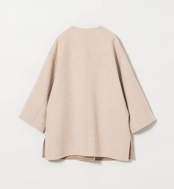 UNITED ARROWS「バイカラー リバー ミドルコート」|ノーカラーコート|