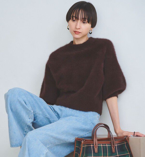 UNITED ARROWS「フォックスカシミヤ パフ ハーフスリーブ ニット」|ニット・セーター|DK.BROWN