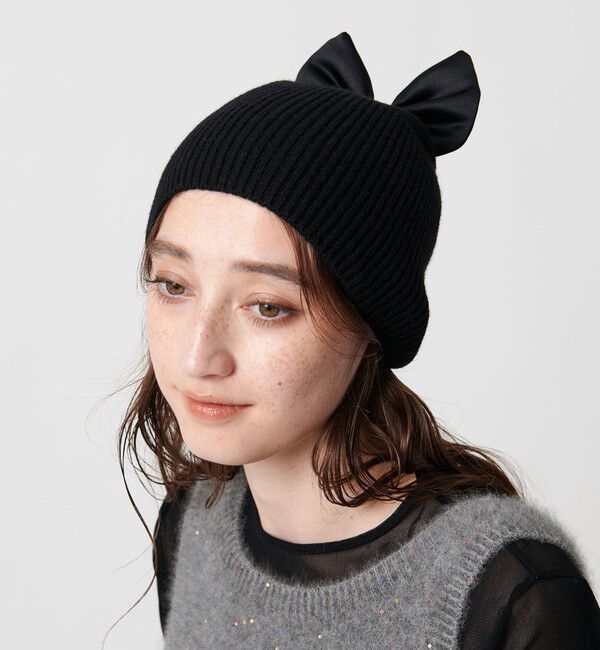 UNITED ARROWS「リボン ニットキャップ」|ニット帽|BLACK