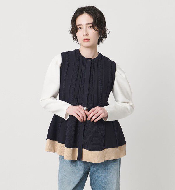 UNITED ARROWS「ケーブル ペプラム ノースリーブ ニット ベスト ‐ウォッシャブル‐」|ベスト・ジレ|NAVY