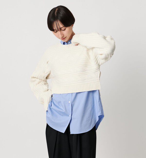 UNITED ARROWS「ケーブル ショート ニットプルオーバー」|ニット・セーター|OFF WHITE