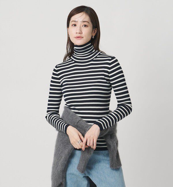 UNITED ARROWS「リブ ボーダー タートル ニット」|ニット・セーター|