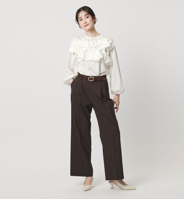 UNITED ARROWS「リボン コンビ パフスリーブ カットソー ‐ウォッシャブル‐」|Tシャツ・カットソー|