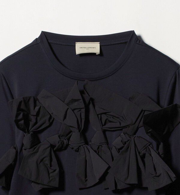 UNITED ARROWS「リボン コンビ パフスリーブ カットソー ‐ウォッシャブル‐」|Tシャツ・カットソー|
