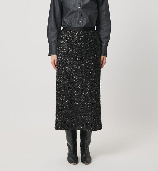 UNITED ARROWS「スパンコール Iライン スカート」|タイト|