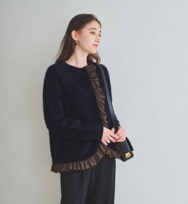 UNITED ARROWS「フォックスカシミヤ フリルコンビ カーディガン」|カーディガン|NAVY