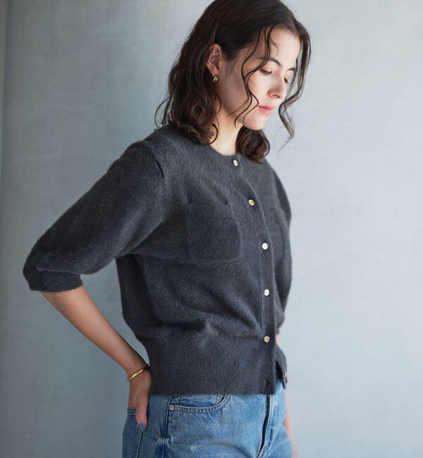 UNITED ARROWS green label relaxing「フラッフフェザー ショートスリーブ ニット カーディガン -ウォッシャブル-」|カーディガン|DK.GRAY