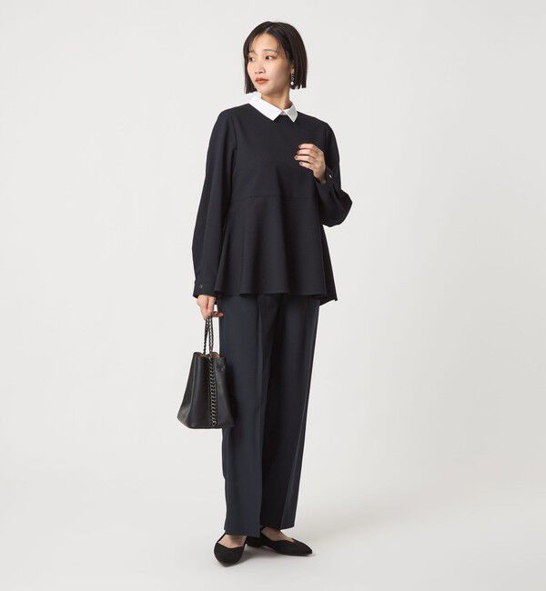 UNITED ARROWS green label relaxing「ソフトジョーゼット 襟付き ペプラム プルオーバー マシンウォッシャブル ストレッチ」|シャツ・ブラウス|