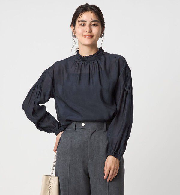 UNITED ARROWS green label relaxing「シアー 襟フリル ブラウス」|シャツ・ブラウス|NAVY