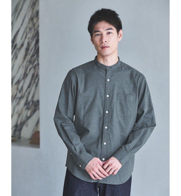 UNITED ARROWS green label relaxing「ナチュラルフィット  バンドカラー シャツ」|シャツ・ブラウス|DK.GRAY