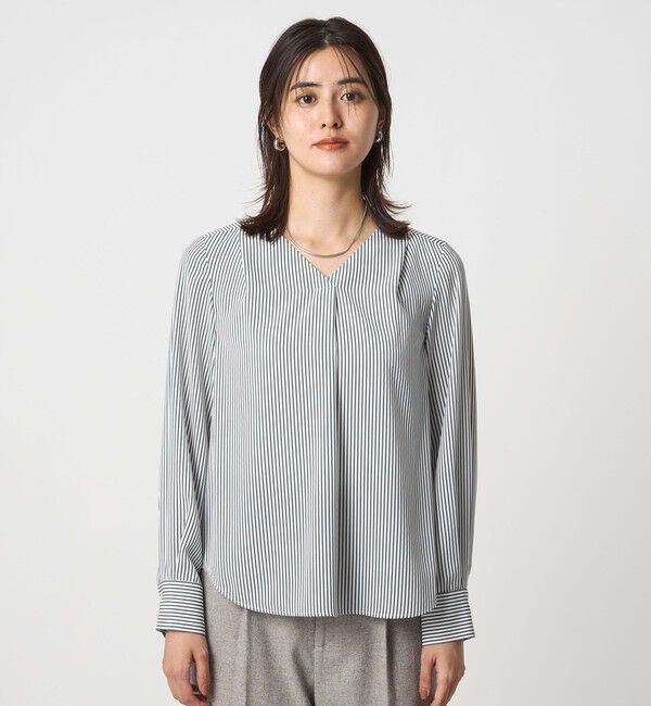 UNITED ARROWS green label relaxing「肩タック Vネック ブラウス マシンウォッシャブル UVカット」|シャツ・ブラウス|